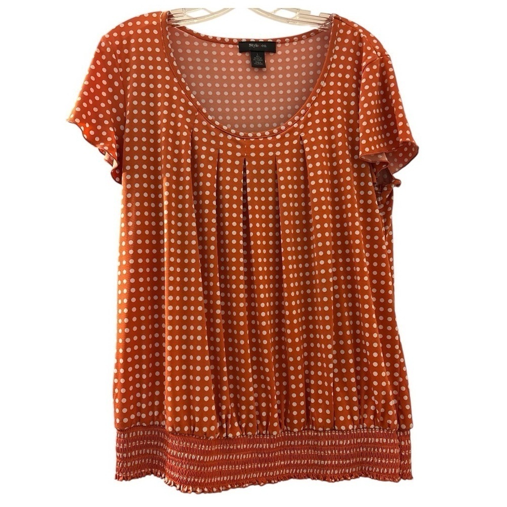 STYLE & CO blouson top, jersey fabric.  Flutter sleeves, elastic hem. Large